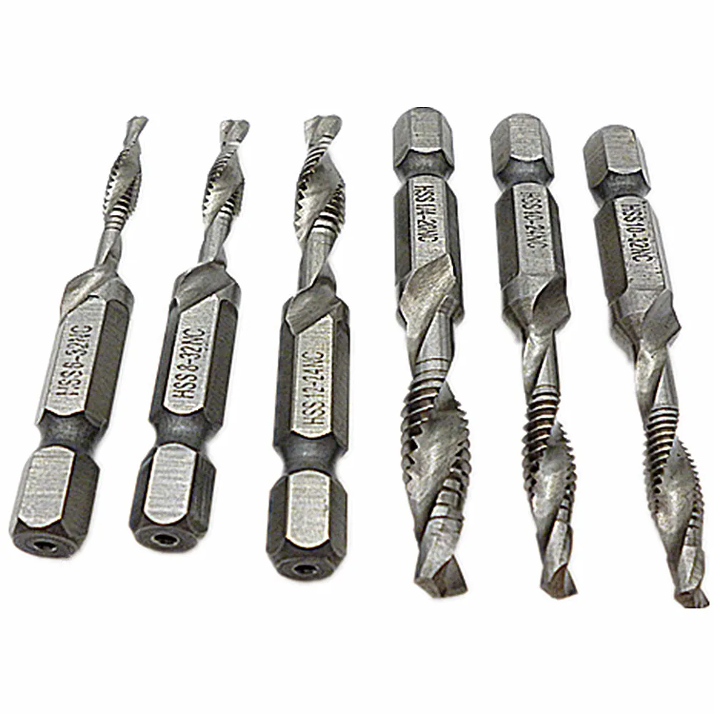 6pcs SAE Drill Tap Countersink Set Combination Deburr Bit 1/4&quot Quick Change Hex Kit Tapping Deburring Bits | Инструменты