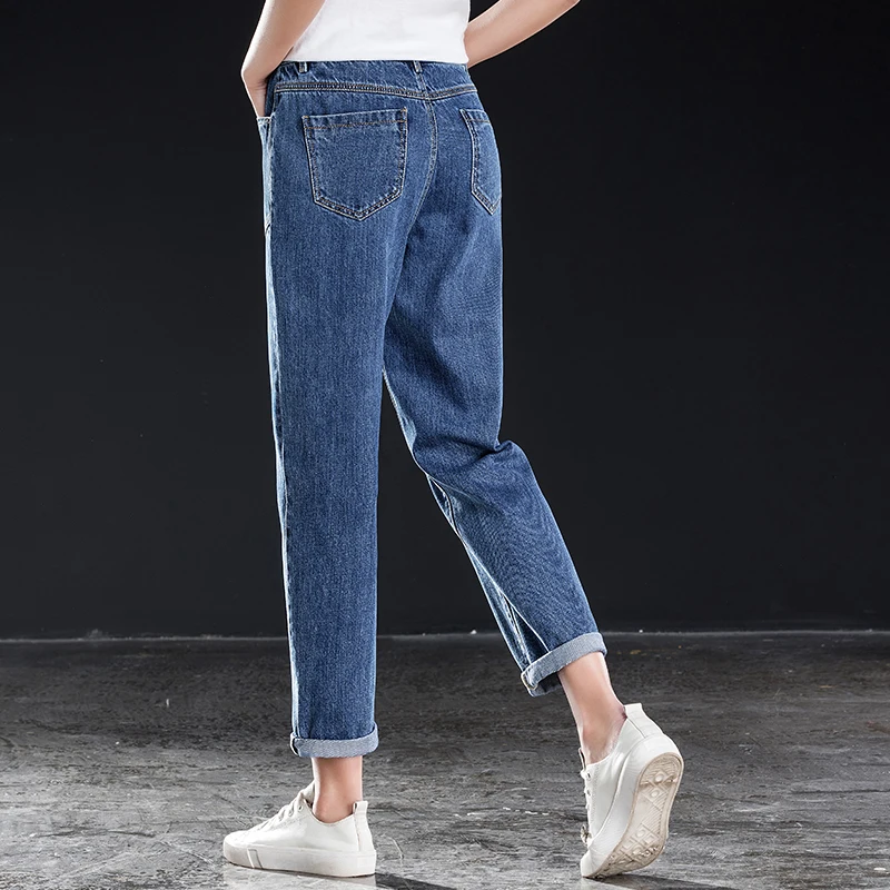 Cuffs Harem Jeans High Waist Boyfriend Denim Loose Mom Ankle Length Pants Female Four Button Fashionable Blue Large Size | Женская