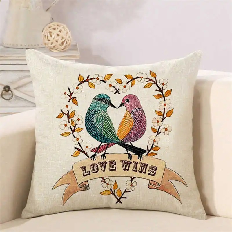 Cotton Linen Throw Pillow Case Home Sofa Decorative Painting Floral Birds Cushion Cover | Дом и сад
