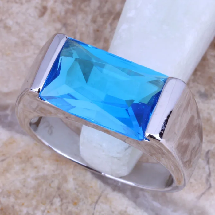 Изящные голубой Цирконий Серебро Штампованные 925 Для женщин Jewelry Кольцо Размеры
