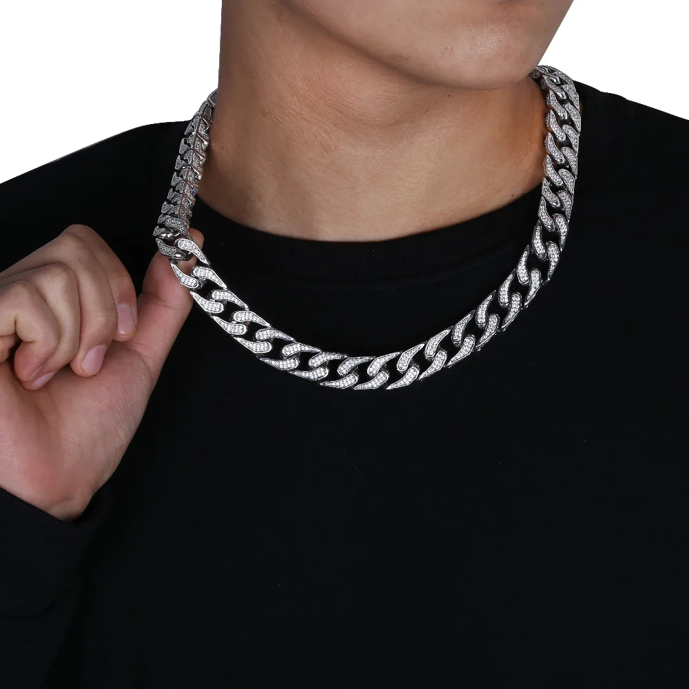 JINAO Hip Hop Jewelry 16mm Miami Cuban Chain Micro Pave Cubic Zirconia Necklace Full Iced Out Chain Gold Silver Bling Male Gifts