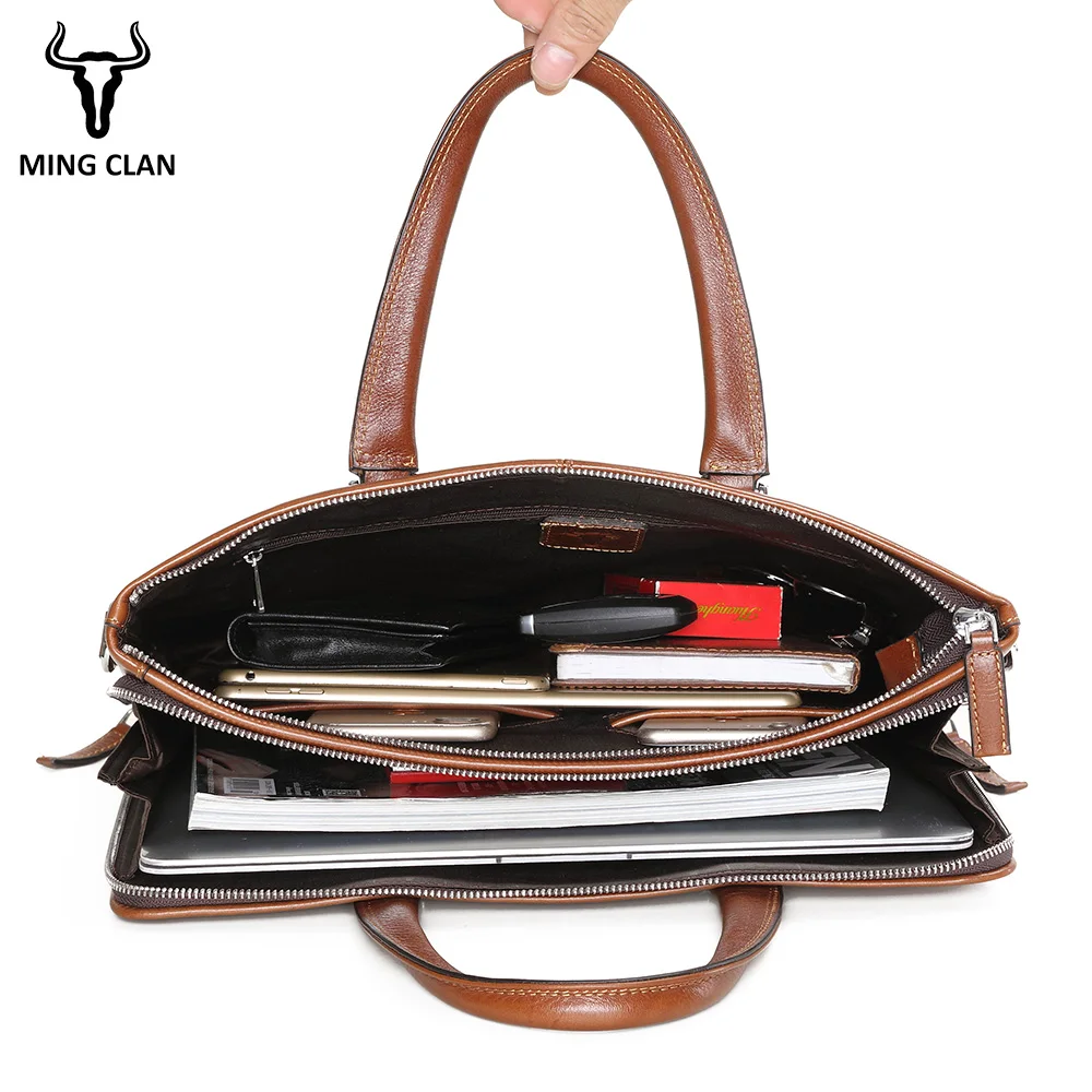 

Business Bag Made of Italian Vegetable Tanned Leather Mens Briefcase Brown 14" Computer Bags Vintage Handbag for Men Brief Case