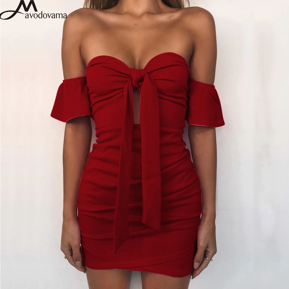 Avodovama M 2018 пикантные с открытыми плечами Для женщин Slim tie up Bodycon Платья для