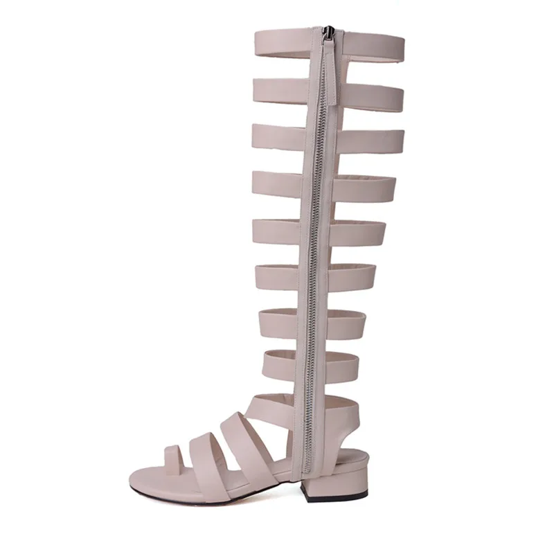 Женские ботинки гладиаторы из натуральной кожи с вырезами до колена|Сапоги