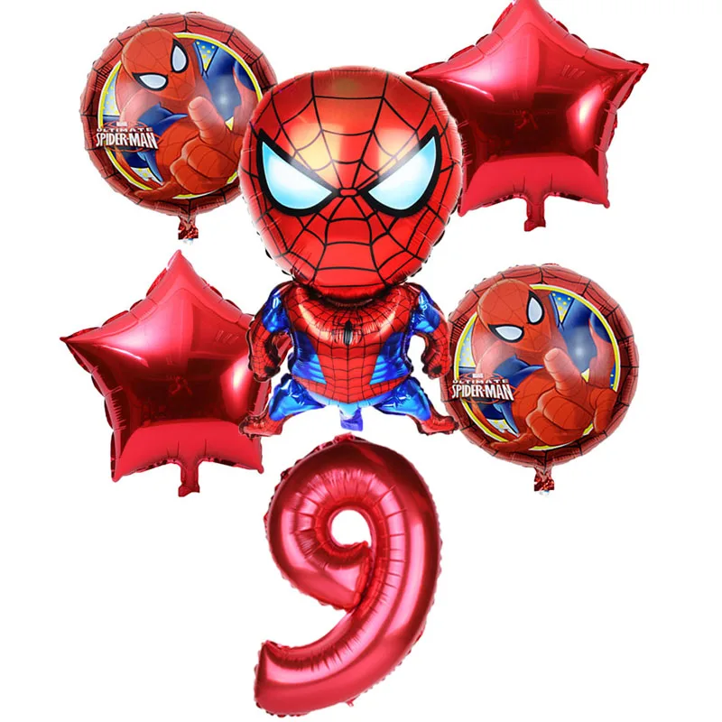 red 9 6pcs/lot Spiderman Foil Helium Balloons 30" Red Number Party Inflatable Ball Birthday Party Decoration Kids Toys Star Globos - Цвет: red 9