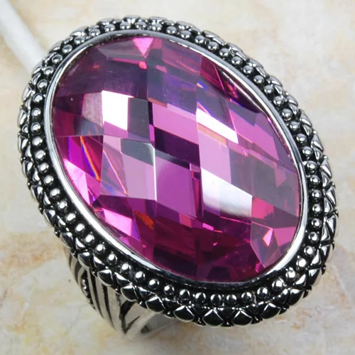 Женское кольцо с цирконом массивное розовым кристаллом размер 6 7 8 9 10 f780|925 sterling
