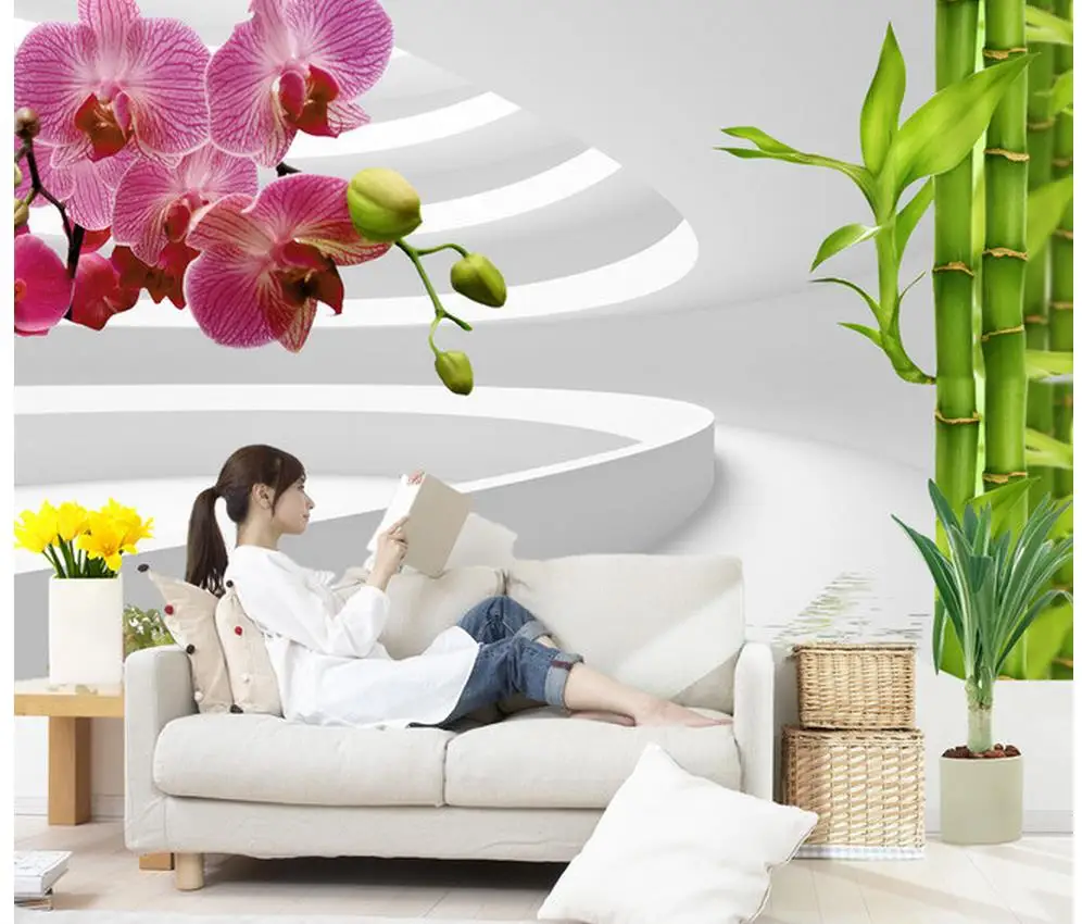 Индивидуальные обои для стен 3D фаленопсис бамбук фото настенные фрески