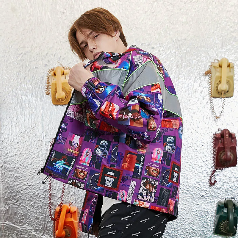 В стиле хип хоп куртка ветровка Для мужчин разноцветный принт 3M РЕФРИЖЕРАТОРНЫЙ