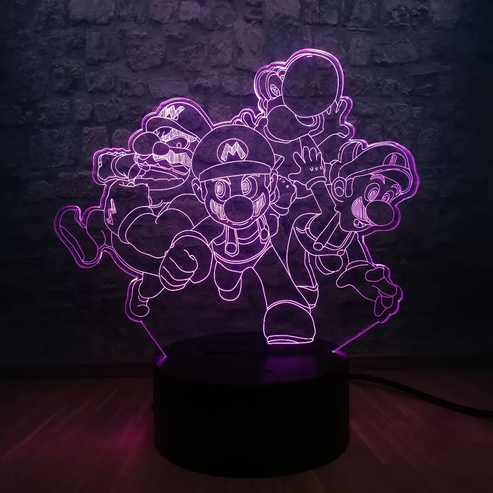 Коробка 3D Лампа Супер Марио Семья Bros Йоши светодиодный 7 цветов пеленальный столик свет декор Детская комната ночник симпатичная игрушка в подарок