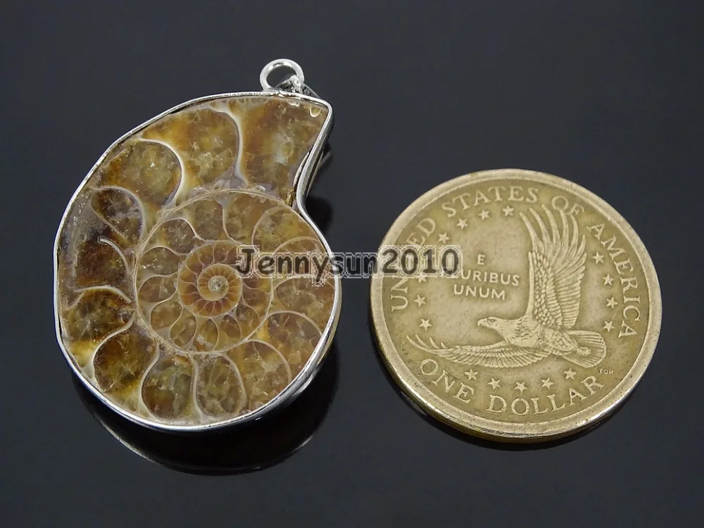 Natural Ammonite Fossil Snail Gems Stone Silver Plated Pendant Charm Beads 26mm Necklace Earrings Jewelry 10Pcs/Pack | Украшения и