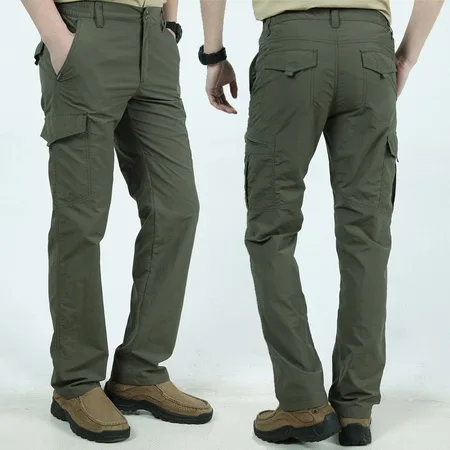 armygreen LOMAIYI мужские летние брюки-карго в стиле милитари, дышащие быстросохнущие брюки для мужчин, армейские зеленые брюки с карманами AM005 - Цвет: armygreen