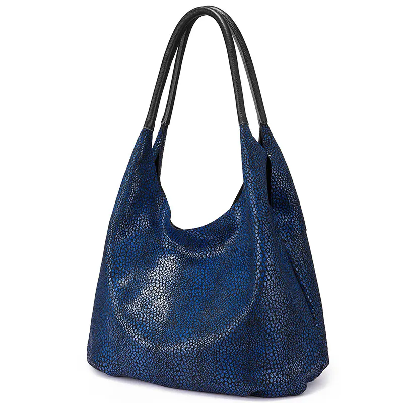 REALER genuine leather shoulder bag designer handbags women bags fashion Hobo bag ladies bags large capacity female - Цвет: Blue