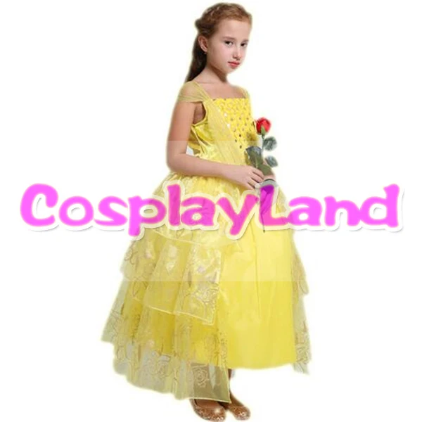 2017 новейший желтый костюм косплей платье для девочек|princess cosplay|cosplay costumebelle princess |