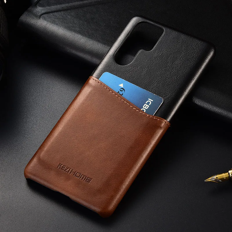 Чехол для huawei P30 KEZiHOME хит Цвета натуральная кожа Жесткий Чехол для huawei P30 Pro с карманом для карт - Цвет: Черный