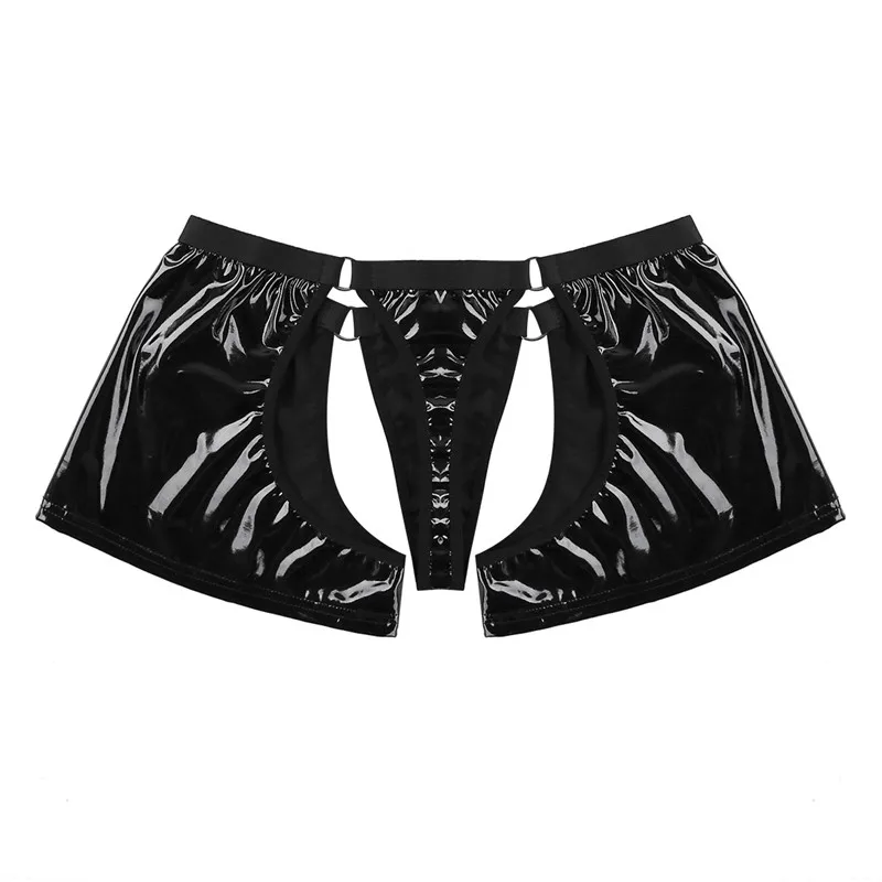 TiaoBug Мужское нижнее белье, черное, Wetlook, искусственная кожа, низкая посадка, полый, сексуальный, для геев, с мешочком, боксеры, шорты, горячее, мужское, с круглым вырезом, бандаж, нижнее белье