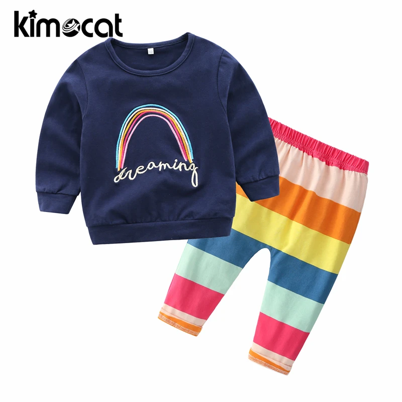 Kimocat одежда для маленьких мальчиков и девочек красочные штаны хлопковый костюм с