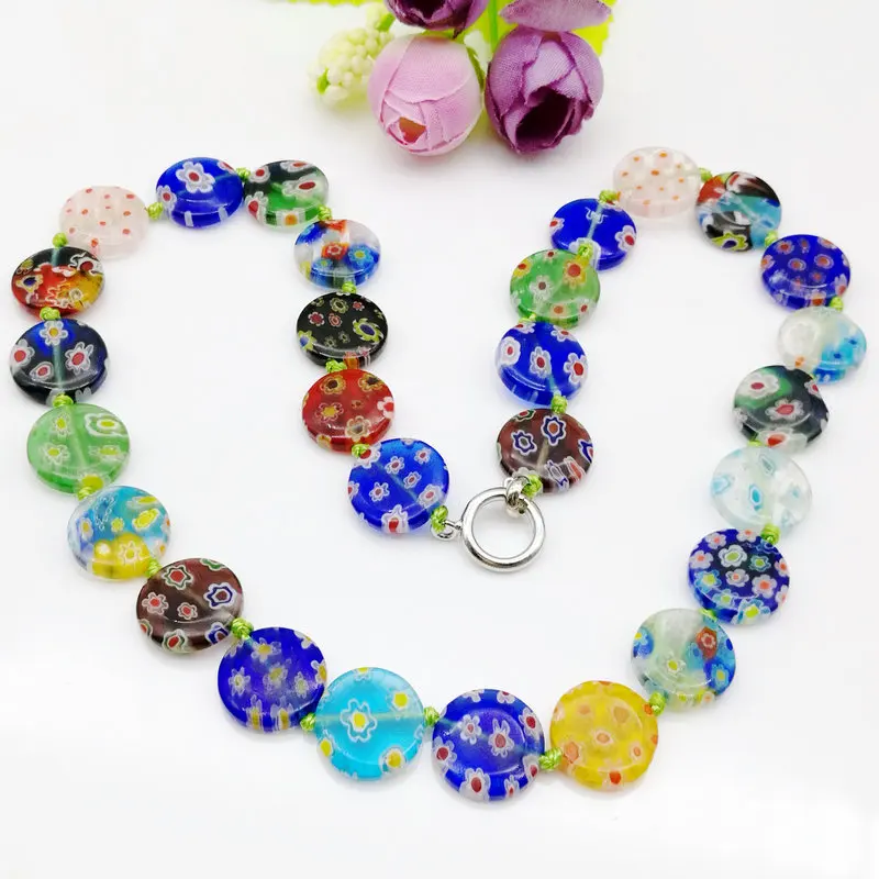 3 шт. Millefiori Vidro Lampwork Murano Contas Moeda Colar QUENTE