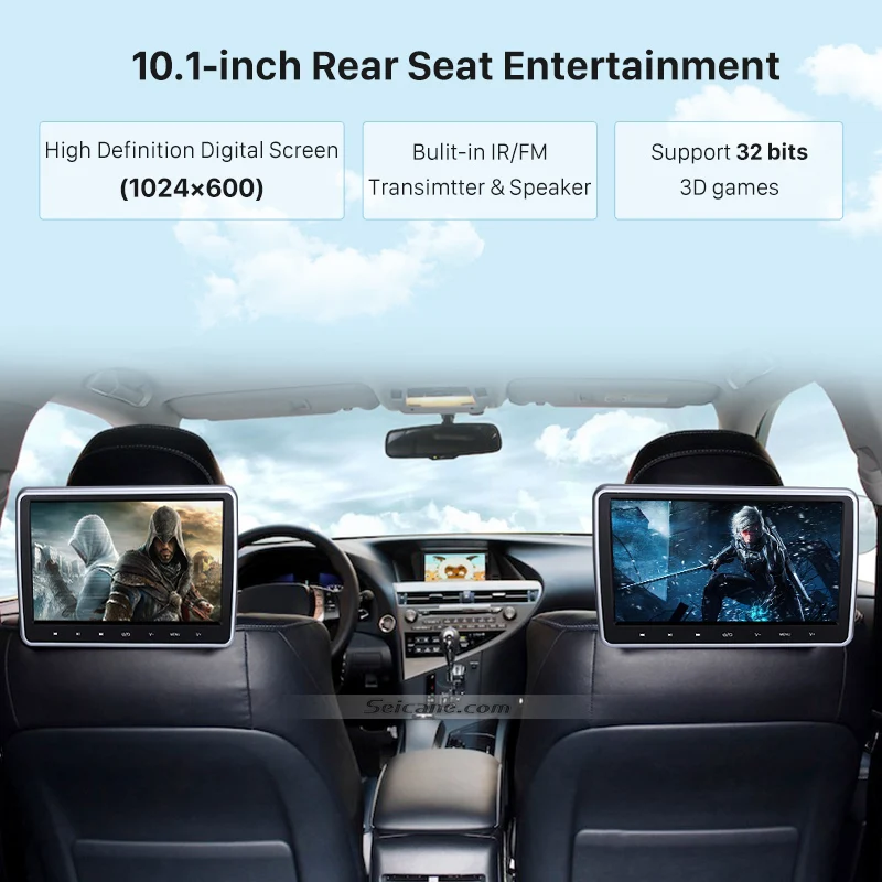 Автомобильный DVD плеер на подголовник Seicane 2 шт. 10 1 дюйма HD 1024*600 монитор с