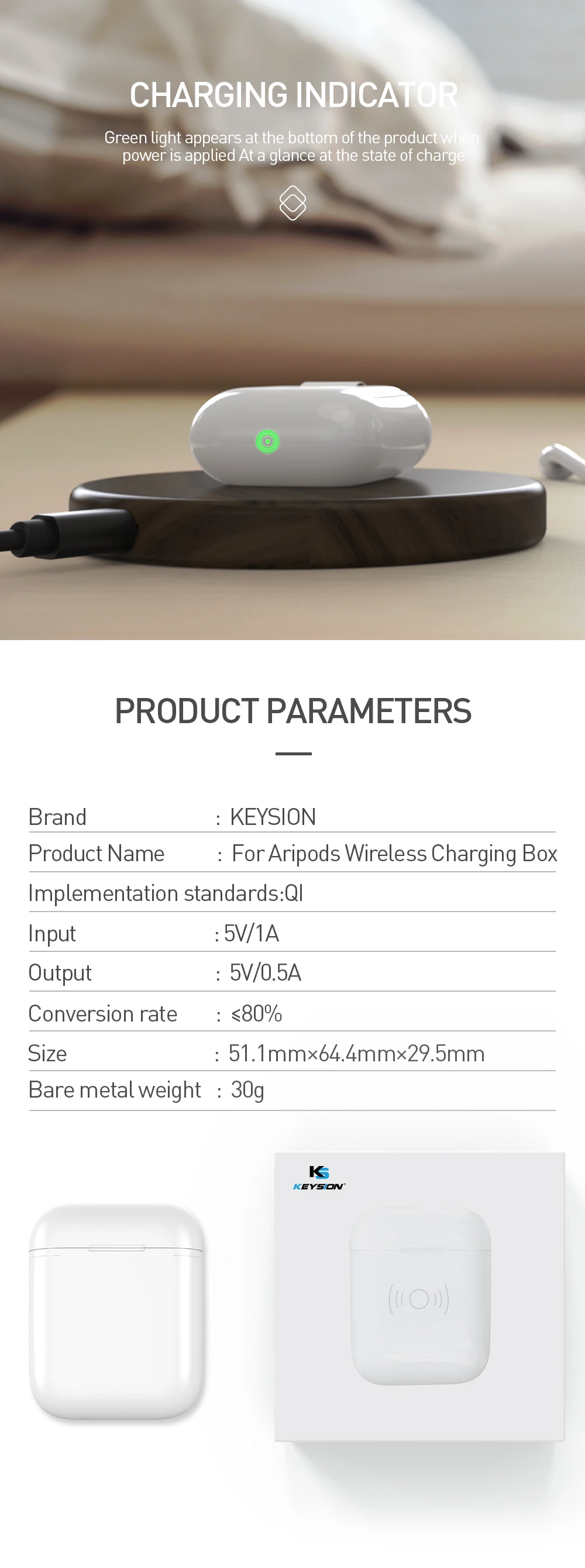 KEYSION QI беспроводной зарядный чехол для гарнитура для Airpods роскошный Поликарбонат задняя крышка для Airpods переносное Беспроводное зарядное устройство коробка