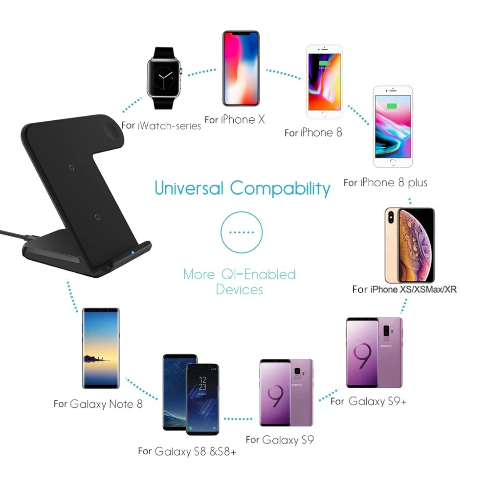 

FDGAO 10W Qi Wireless Charger For iPhone 12 11 XS XR X 8 Samsung S20 S10 Fast Charging Holder Pad Dock Stand for Apple Watch 6 5