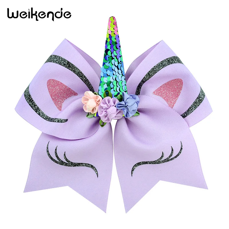 7 Inch Large Hair Bow Children's Unicorn Hairpin Horn Bronze Flip Sequin Tie Handmade DIY Rainbow Bow-knot | Детская одежда и