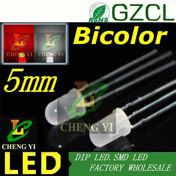 Оптовая продажа с завода 5 мм красный белый двухцветный светодиодный Диод