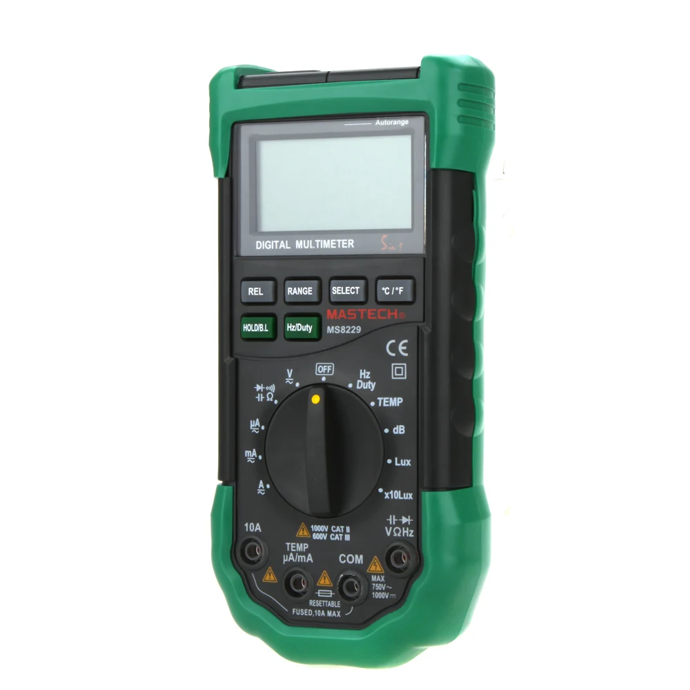 Mastech MS8229 авто-Диапазон Цифровой мультиметр с многофункциональным Lux Уровень звука температура влажность тестер метр