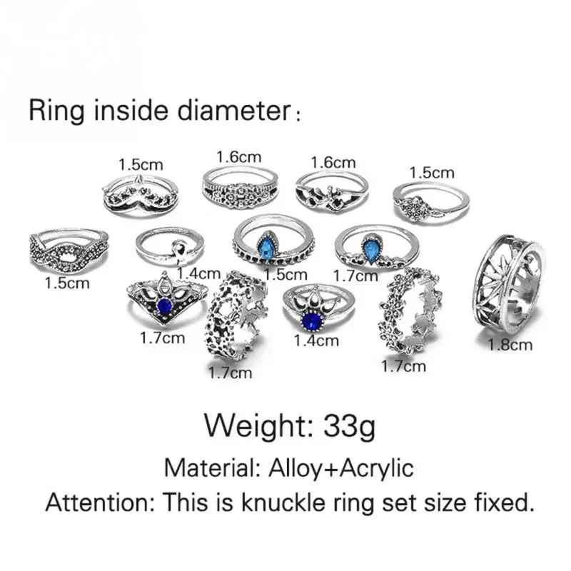 13 шт./компл. женское кольцо наборы цветок капли воды Корона разных форм богемные