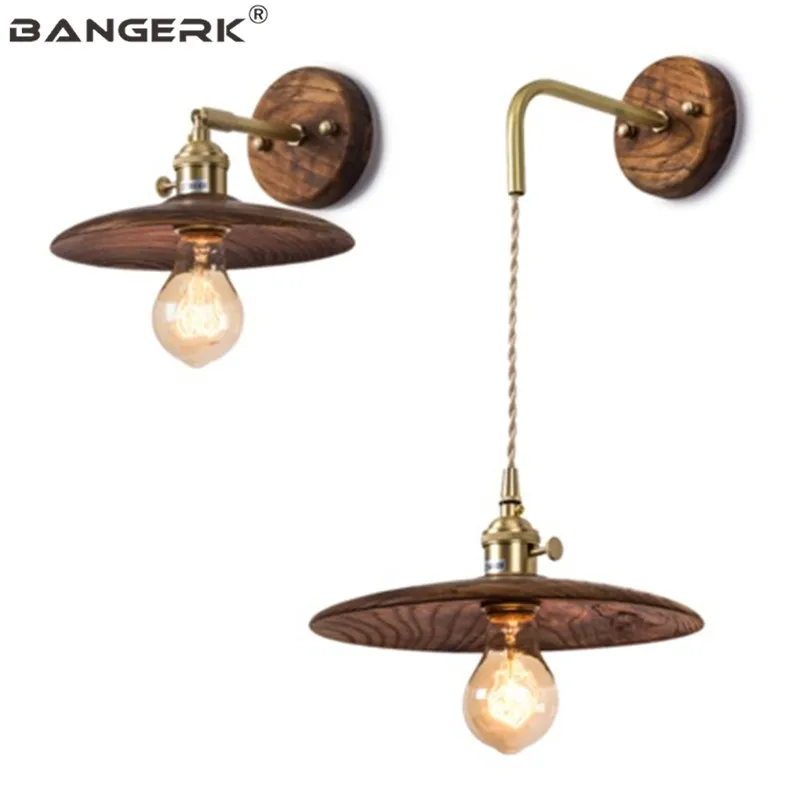 Industrial Vintage Switch Rotating Sconce Wall Lights For Home Decor Loft LED Edison Bedside Lamp Wood Luminaire Lighting | Лампы и