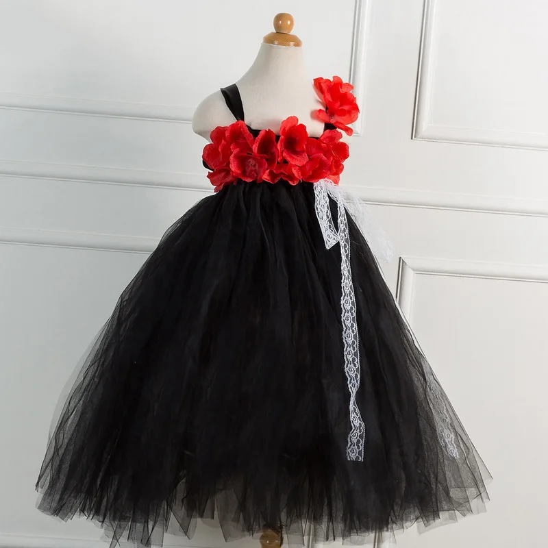 

Lovely Princess Long Style Flowers Tutu Tulle Catwalk Dress Girls Prom Sleeveless Birthday Party Dress Vestido