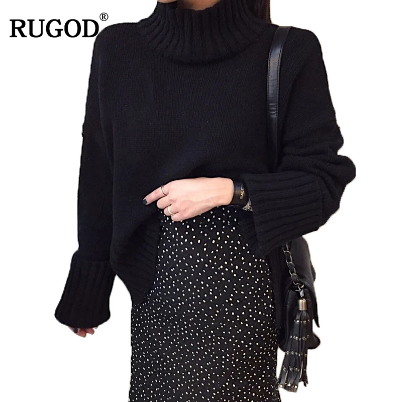 

RUGOD Spring Autumn 2018 Black Gray Turtleneck Long Sleeve Pullover Women Thick Dense Knitting Warm Sweater Jumpers Sueter Mujer