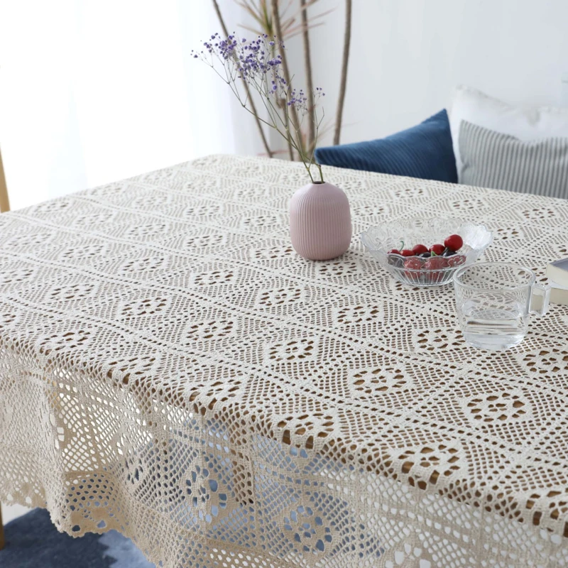 Ldyllic стиль кроше ручной работы хлопок тканевый чехол для стола тканая ажурная