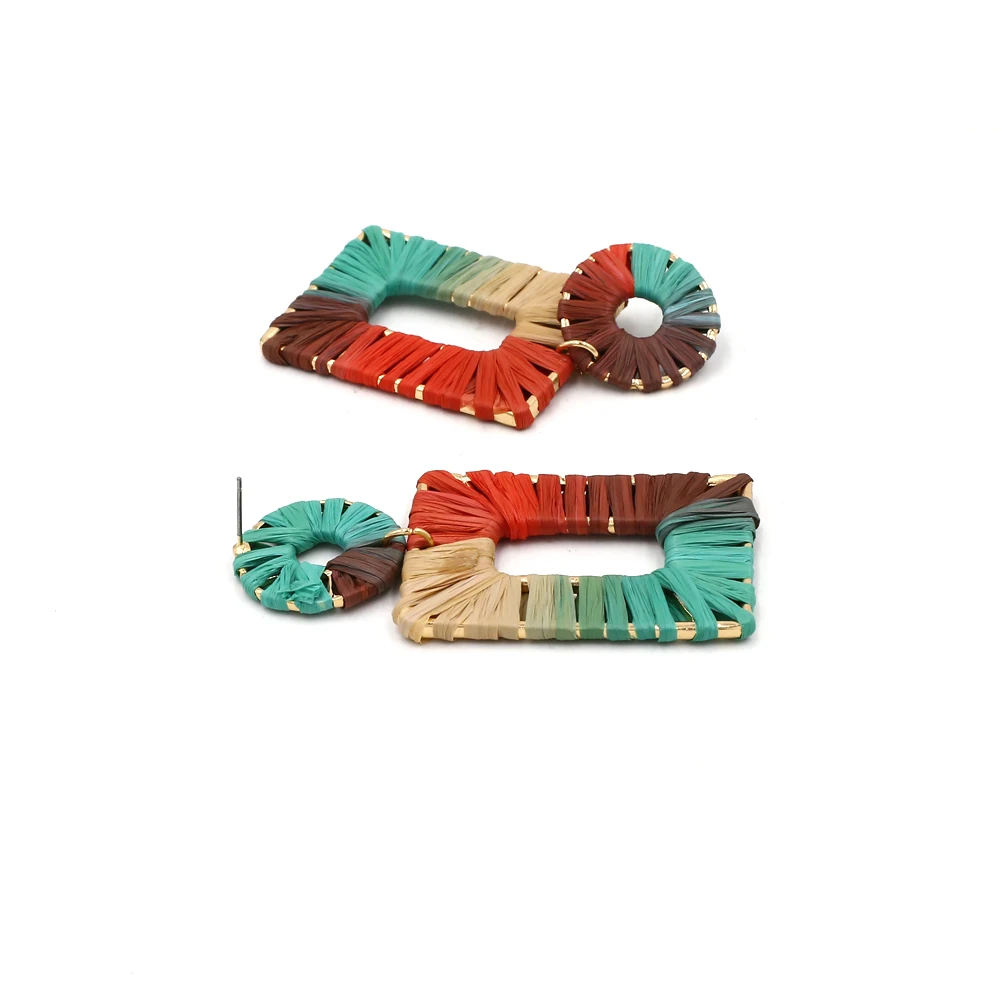 Vodeshanliwen Trendy Handmade Straw Rope Knit Statement Earrings For Women Big Square Korean 2019 Jewelry accessory | Украшения и