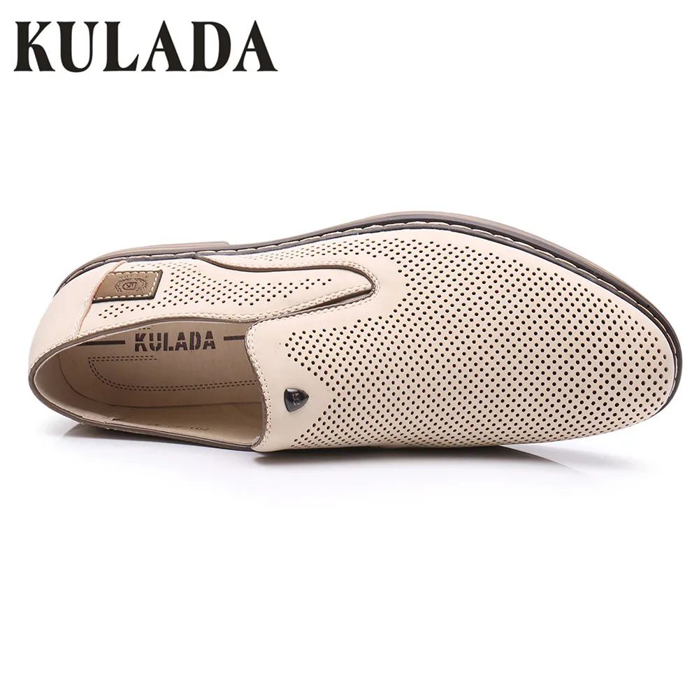 KULADA Летняя обувь Для мужчин кожаные открытые сандалии Slip-On Fashion-Лоферы мужские