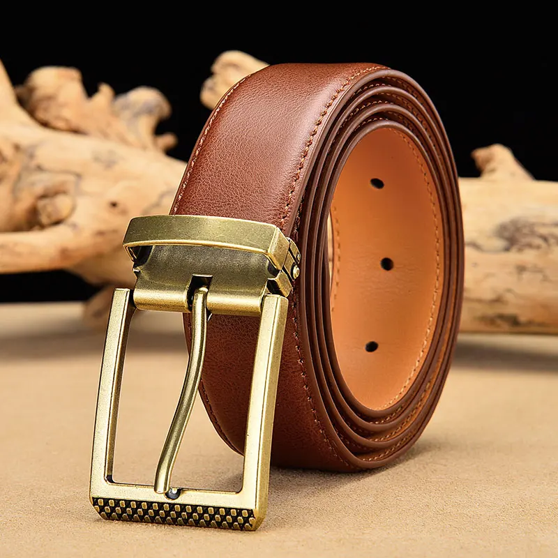 BuckleA-Yellow Brown Прямые поставки, ремни из натуральной кожи для мужчин, роскошный ремень из воловьей кожи, мужской ремень для джинсов, высокое качество, антикварная Золотая пряжка - Цвет: BuckleA-Yellow Brown