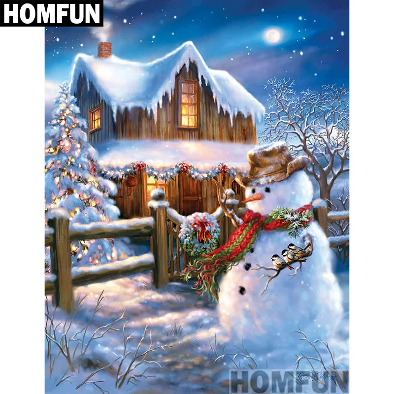 

Алмазная живопись HOMFUN «Рождественский Снеговик», вышивка крестиком из квадратных/круглых страз, 5D Декор «сделай сам», A00841