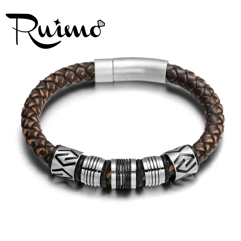 Винтажный Мужской браслет ручной работы из нержавеющей стали с магнитной