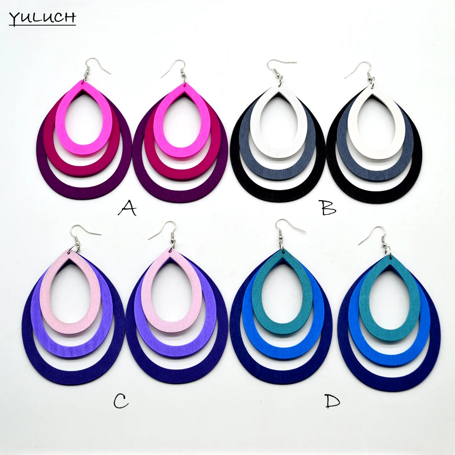 Новинка 2016 г. деревянные серьги с подвесками в виде листьев трехцветные длинные