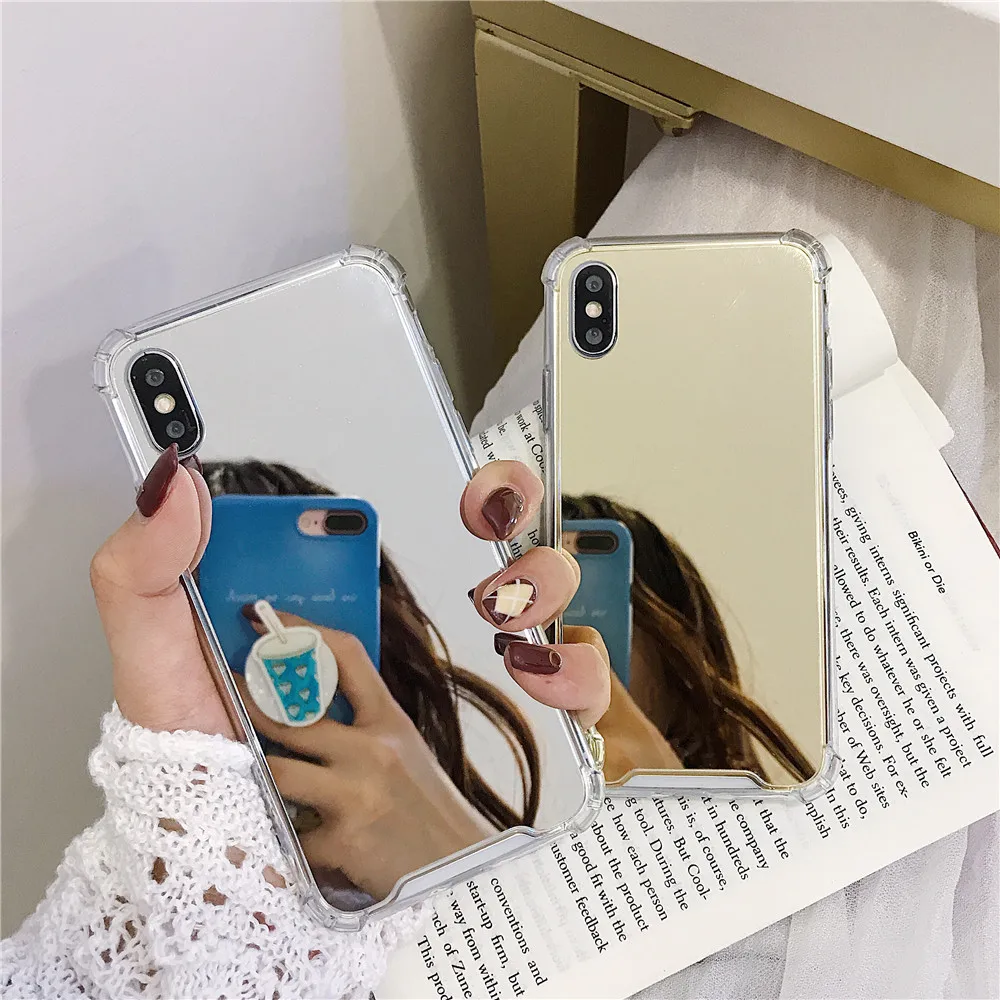 Fashion Portable vanity mirror soft Silicone Cover for iphone 7 8 6 6s Plus X XS Max Xr Case For Samsung Galaxy S8 S9 S10 plus |