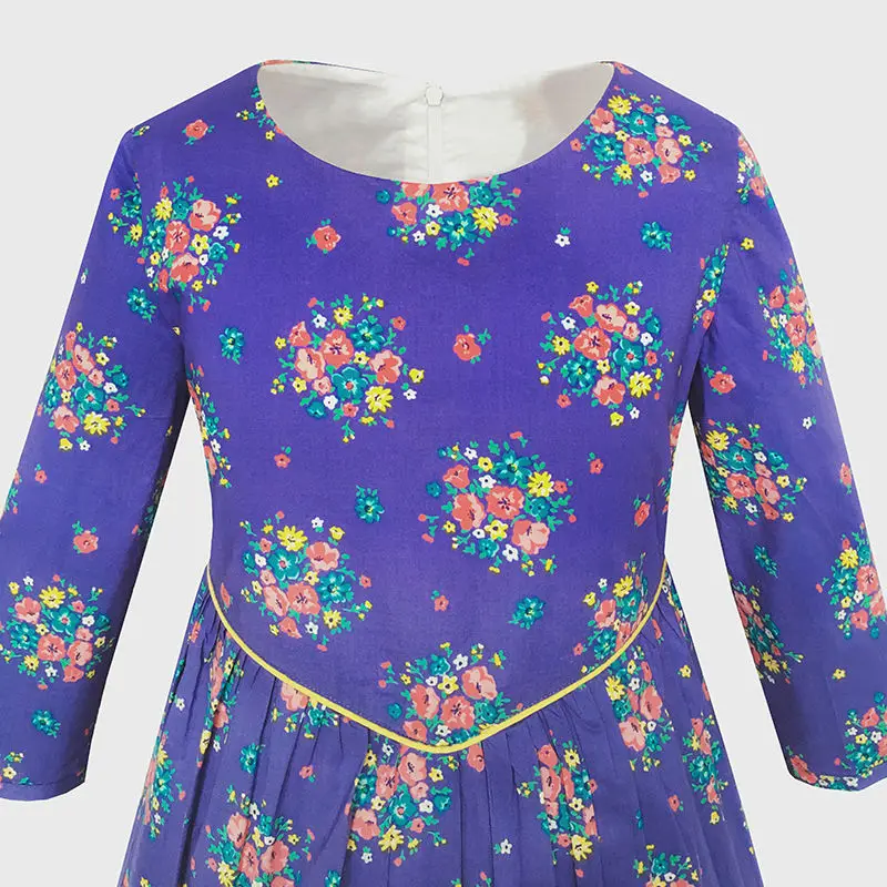 Girls Dress Purple Flower 3/4 Sleeve Princess Party Cotton 2020 Summer Wedding Dresses Clothes Size 4-12 Carnival Vestidos | Детская