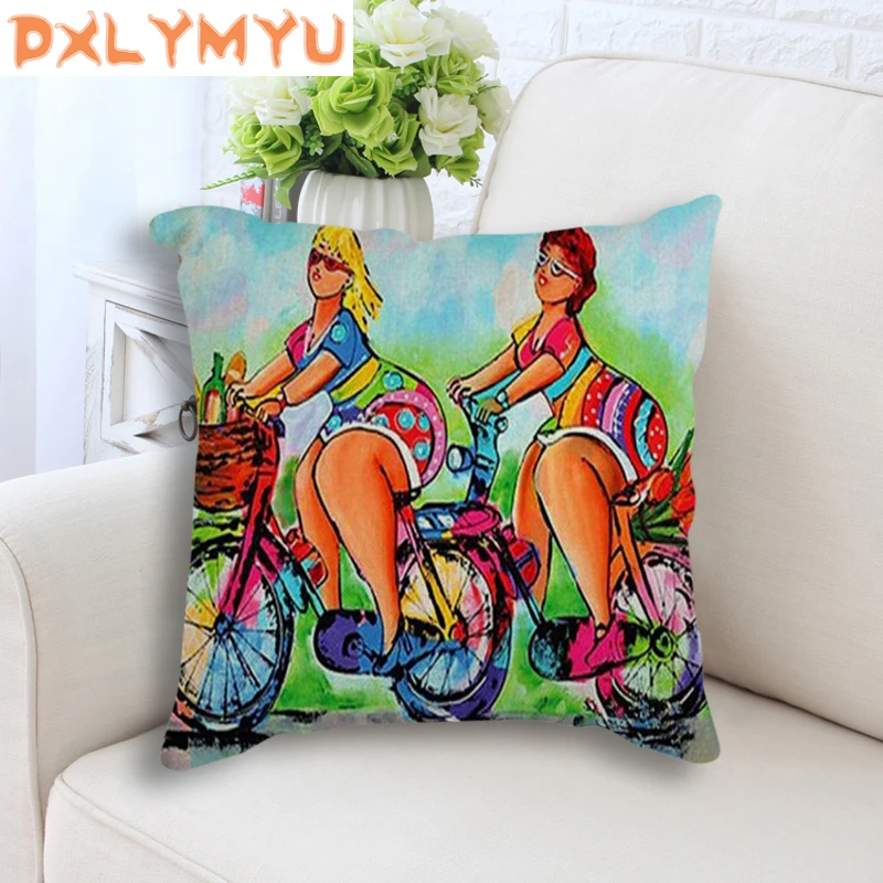 

18"Cotton Linen The Life of A Woman Print Square Throw Pillows 45x45 Decorative Cushions For Sofa Car Home Decor No Filling