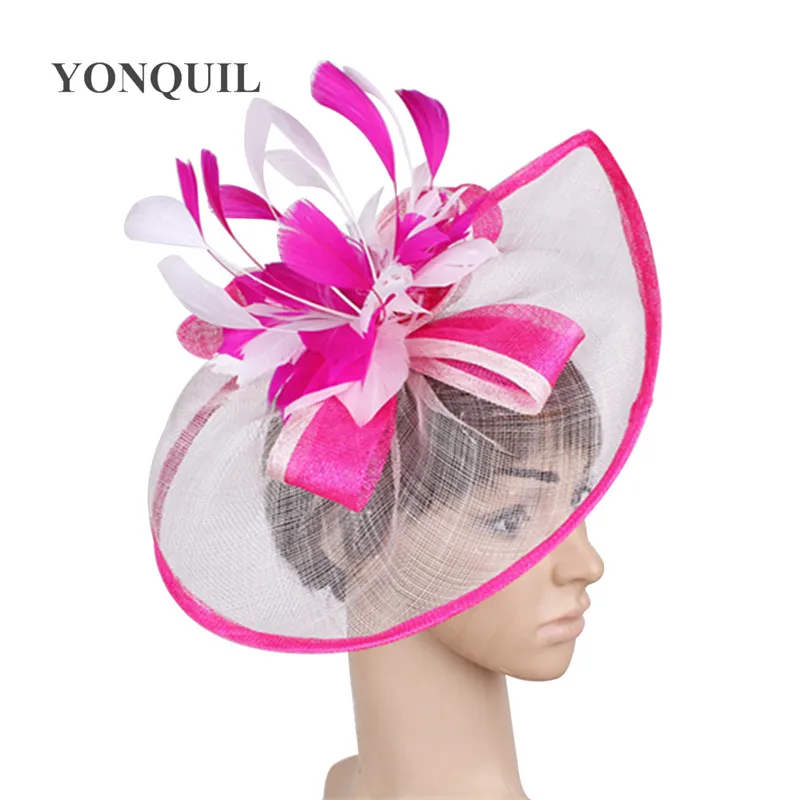Официальная Коктейльная шляпа Sinamay ярко розово белая Вуалетка аксессуары для