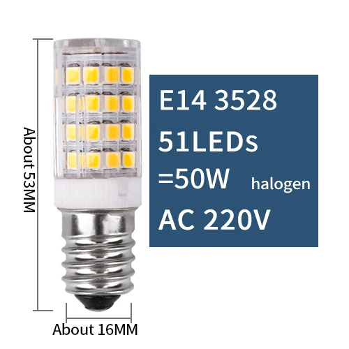 E14 2835 51LED 220V Светодиодный G4 G9 E14 лампа с затемнением AC DC 12V 220V 3W 6W 9W COB SMD Замена галогенного освещения прожектора люстра Bombillas - Испускаемый цвет: E14 2835 51LED 220V