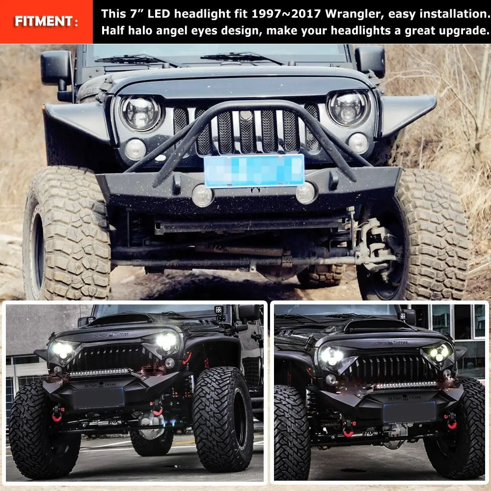 Для мотора JK Wrangler TJ 7-дюймовая круглая светодиодная фара белый ореол ангельский