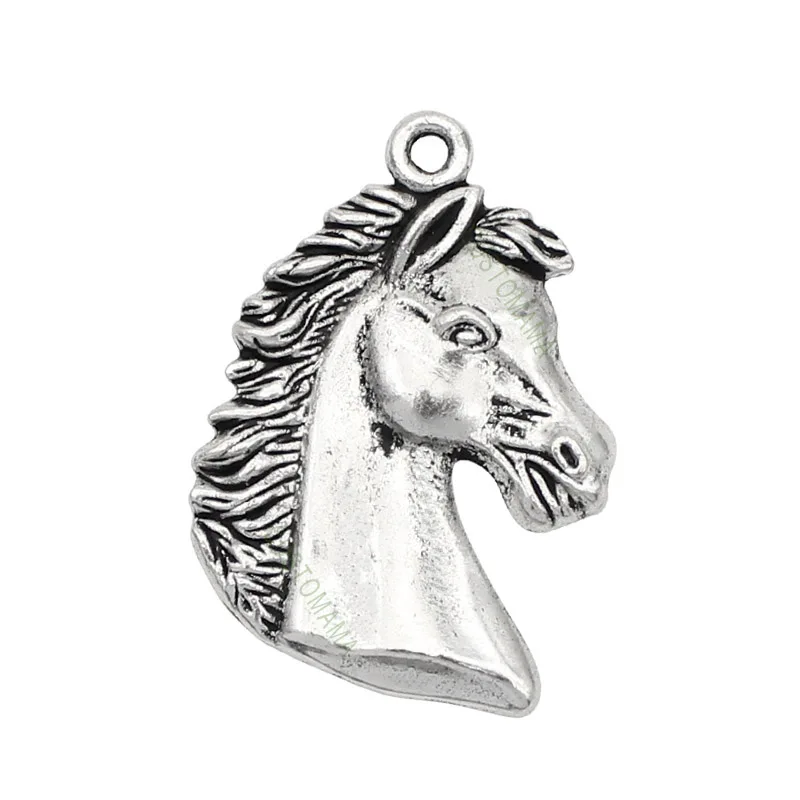 

15pcs-Antique Silver Plated Horse Head Charm Pendant, Horse Charms 41x30mm