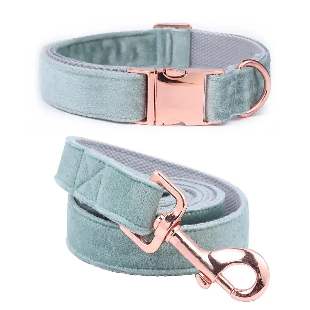 collar and leash Уникальный стиль лапы рождественские дизайнерские синие бархатные регулируемые ошейники для собак и поводок Золотая пряжка - Цвет: collar and leash