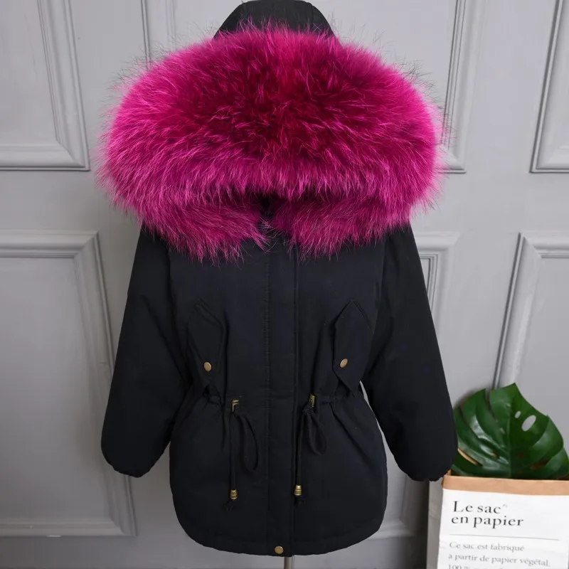 black rose Red Plus size Natural Fur White Duck Down Winter Coat women's jacket with hood Thicken Warm women's down Parka chaqueta mujer YRE05 - Цвет: black rose Red