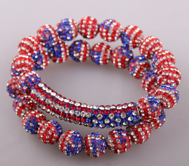 fashion ladies 10mm USA flag ball bracelet set metal pipe Bangle for women gift | Украшения и аксессуары