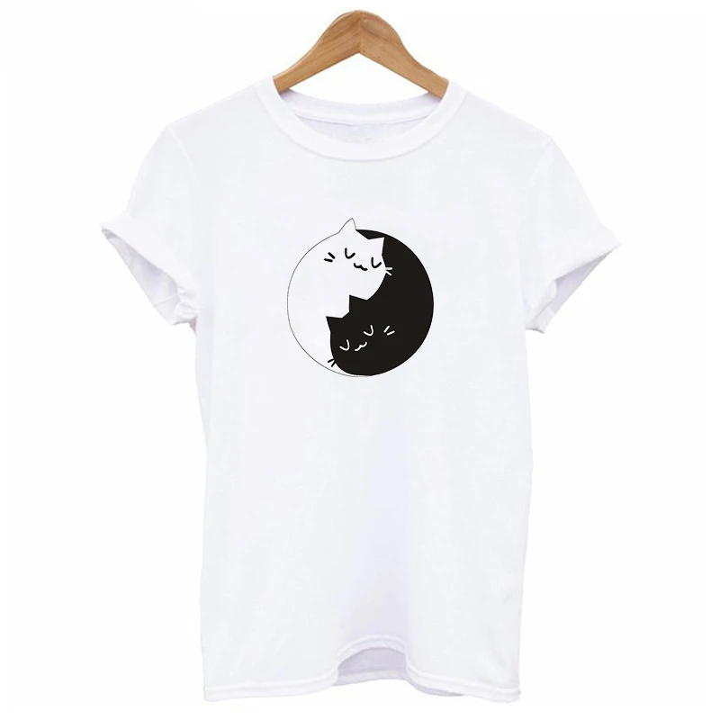 Женская белая хлопковая Футболка Tai Chi cat yin yang футболка из хлопка в стиле