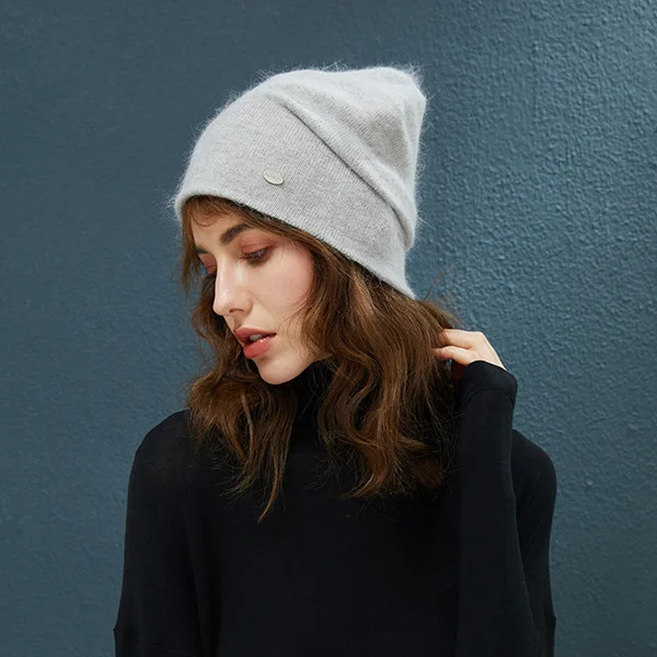 Light Gray Female Beanies Rabbit Hair Winter Hats For Women Casual Autumn Knitted Beanie Girls New Fashion High Quality Soft Wool Hat - Color: Light Gray
